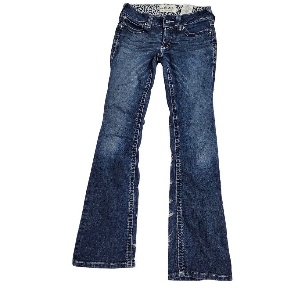 Ariat REAL Denim Womens 28R Low Rise Bootcut Jeans Medium Wash Embroidered Blue - Picture 9 of 11